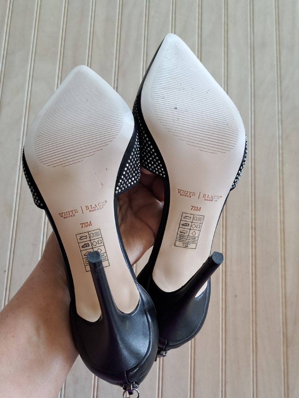White House Black Market Rhinestone T-Strap Pointed Toe Stiletto Heels - Picture 9 of 13